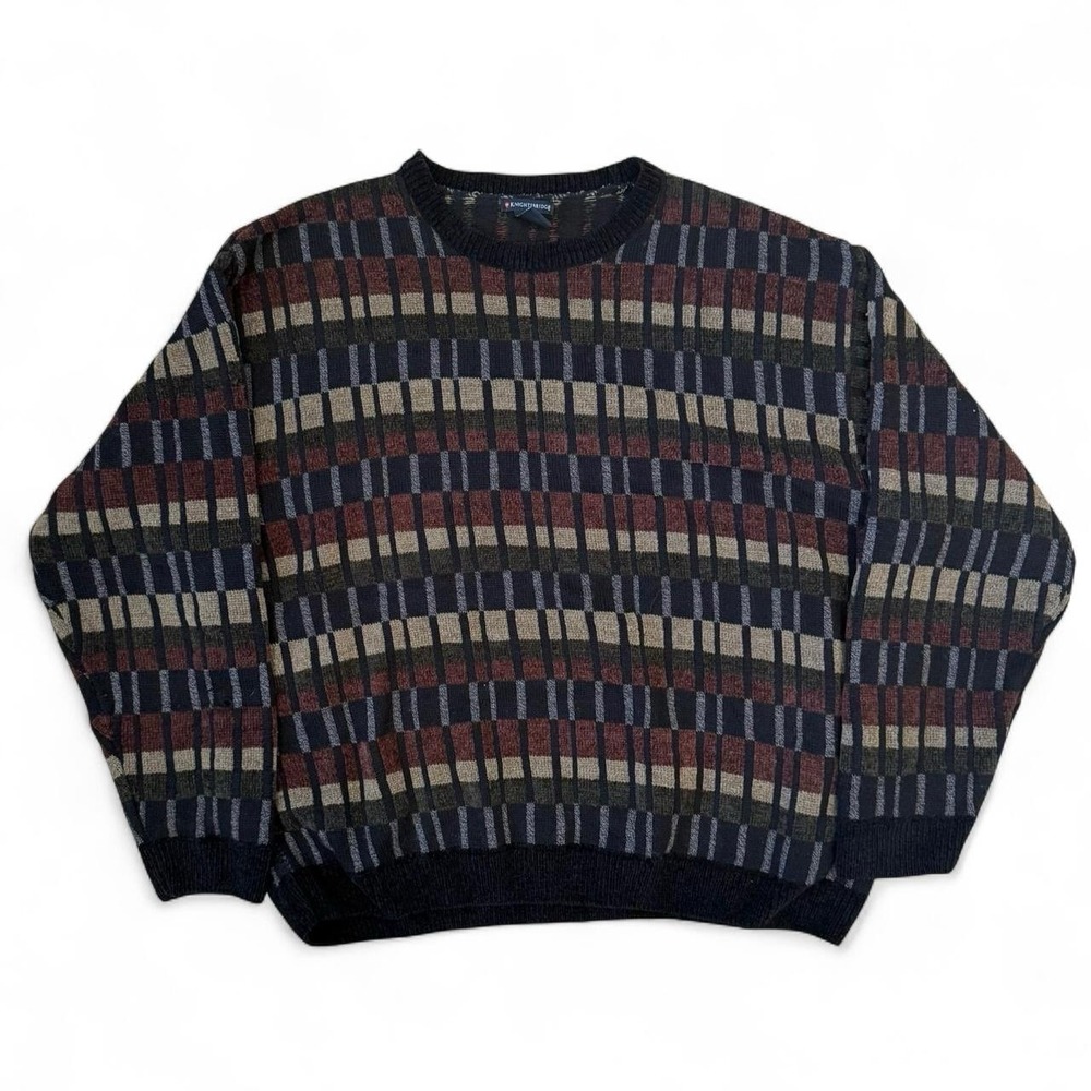 Vintage Knightsbridge Geometric Knit Sweatshirt Men's XL Preppy Old Money 90s